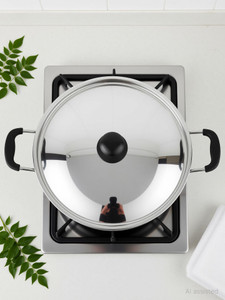 prabha stainless steel induction base flat bottom kitchen kadhai kitchen wok silver kadhai 28 cm diameter with lid 52 l capacity stainless steel induction bottom