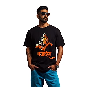 prabhu bhakti Mens Oversized Bajrangbali BlackT-Shirt