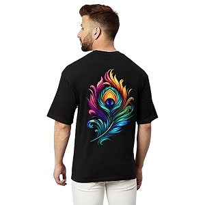 prabhu bhakti Mens Oversized Peacock Feather Printed