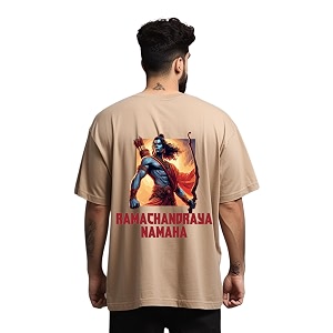 Prabhubhakti Mens Oversized Ramachandraya Printed Beige T-Shirt