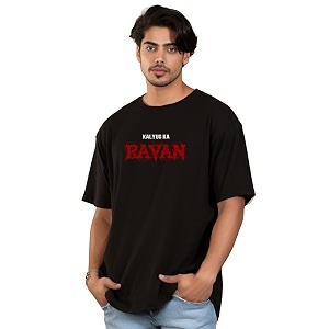 Prabhubhakti Mens Oversized Raven Text Printed BlackT-Shirt