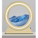 PRACHAND Moving Sand Art Picture Glass Liquid Painting 3D Natural Landscape showpieces for Home Decor Antique Gifts for Kids Office Desktop Decoration (7", Golden Blue Lamp)