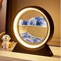PRACHAND Moving Sand Art Picture Glass Liquid Painting 3D Natural Landscape showpieces for Home Decor Antique Gifts for Kids Office Desktop Decoration (7", Golden Orange Lamp)