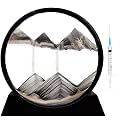 Moving Sand Art Picture Glass Liquid Painting 3D Natural Landscape showpieces for Home Decor Antique Gifts for Kids Office Desktop Decoration (7", Earth Gray)