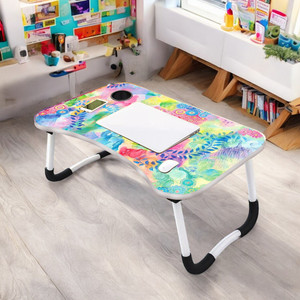 prachi multipurpose laptop table with cup holder foldable and portable non-slip legs wood portable laptop table finish color - purple 1 pre assembled
