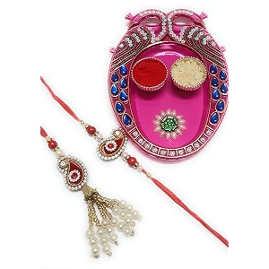 rakhi for brother and bhabhi sister in law combo setscouple rakhipair rakhibhaiya bhabhi rakhi with mini puja thalikumkum box and tilak rakshabandhan