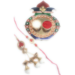 rakhi for brother and bhabhi sister in law combo setscouple rakhipair rakhibhaiya bhabhi rakhi with mini puja thalikumkum box and tilak rakshabandhan