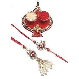 rakhi for brother and bhabhi sister in law combo setscouple rakhipair rakhibhaiya bhabhi rakhi with mini puja thalikumkum box and tilak rakshabandhan