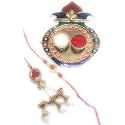 Rakhi for Brother and Bhabhi Sister in law Combo sets/Couple Rakhi/Pair Rakhi/Bhaiya Bhabhi Rakhi with Mini Puja thali/Kumkum box and Tilak Rakshabandhan