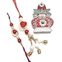 Rakhi for Brother and Bhabhi Sister in law Combo sets/Couple Rakhi/Pair Rakhi/Bhaiya Bhabhi Rakhi with Mini Puja thali/Kumkum box and Tilak Rakshabandhan