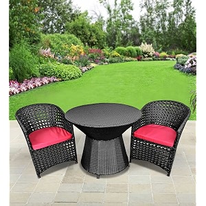patio chair sets garden wicker furniture set for outdoor patio and balcony  powder coated frame uv protected wicker with cushions 2 chair 1 table