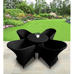 patio chair sets garden wicker furniture set for outdoor patio and balcony  powder coated frame uv protected wicker 4 chairs 1 table