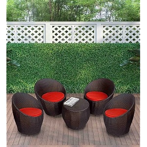 patio chair sets garden wicker furniture set for outdoor patio and balcony  powder coated frame uv protected wicker with cushions 4 chairs 1 table