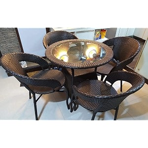patio chair sets garden wicker furniture set for outdoor patio and balcony  powder coated frame uv protected wicker 4 chairs 1 table