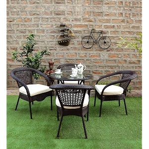 patio chair sets garden wicker furniture set for outdoor patio and balcony  powder coated frame uv protected wicker with cushionss 4 chairs 1 table