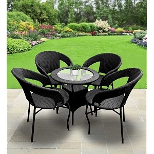 patio chair sets garden wicker furniture set for outdoor patio and balcony  powder coated frame uv protected wicker 4 chairs 1 table
