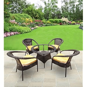 patio chair sets garden wicker furniture set for outdoor patio and balcony  powder coated frame uv protected wicker 4 chairs 1 table
