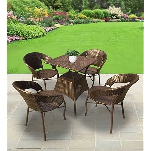 patio chair sets garden wicker furniture set for outdoor patio and balcony  powder coated frame uv protected wicker 4 chairs 1 table