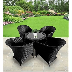 patio chair sets garden wicker furniture set for outdoor patio and balcony  powder coated frame uv protected wicker 4 chairs 1 table