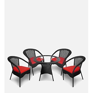 patio chair sets garden wicker furniture set for outdoor patio and balcony  powder coated frame uv protected wicker 4 chairs 1 table