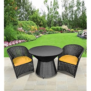 patio chair sets garden wicker furniture set for outdoor patio and balcony  powder coated frame uv protected wicker with cushions 2 chair 1 table