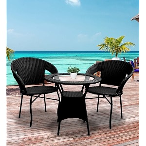 patio chair sets garden wicker furniture set for outdoor patio and balcony  powder coated frame uv protected wicker 2 chair 1 table