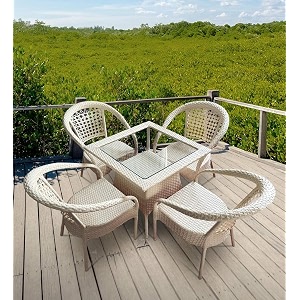 patio chair sets garden wicker furniture set for outdoor patio and balcony  powder coated frame uv protected wicker 4 chairs 1 table