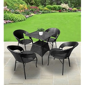 patio chair sets garden wicker furniture set for outdoor patio and balcony  powder coated frame uv protected wicker 4 chairs 1 table