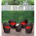 Patio Chair Sets Garden Wicker Furniture Set for Outdoor Patio and Balcony || Powder Coated Frame| UV Protected Wicker with Cushions [4 Chairs, 1 Table]