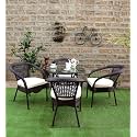 Patio Chair Sets Garden Wicker Furniture Set for Outdoor Patio and Balcony || Powder Coated Frame| UV Protected Wicker with Cushionss [4 Chairs, 1 Table]