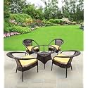Patio Chair Sets Garden Wicker Furniture Set for Outdoor Patio and Balcony || Powder Coated Frame| UV Protected Wicker [4 Chairs, 1 Table]