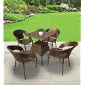 Patio Chair Sets Garden Wicker Furniture Set for Outdoor Patio and Balcony || Powder Coated Frame| UV Protected Wicker [4 Chairs, 1 Table]