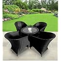 Patio Chair Sets Garden Wicker Furniture Set for Outdoor Patio and Balcony || Powder Coated Frame| UV Protected Wicker [4 Chairs, 1 Table]
