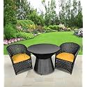 Patio Chair Sets Garden Wicker Furniture Set for Outdoor Patio and Balcony || Powder Coated Frame| UV Protected Wicker with Cushions [2 Chair, 1 Table]