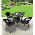 Patio Chair Sets Garden Wicker Furniture Set for Outdoor Patio and Balcony || Powder Coated Frame| UV Protected Wicker [4 Chairs, 1 Table]