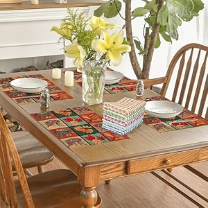 gift hamper - premium dining 6 pcs tablemat  180 cm runner and leaf design coaster set 6 yellow