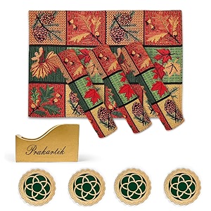 gift hamper - premium dining 4 pcs tablemat and spiral round coaster set 4 green