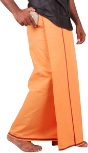 prakasam cotton kavi colour multi color border readymade pocket solid men dhoti