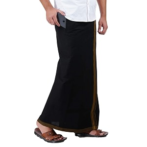 PRAKASAM COTTON Mens Black Colour Fancy Border