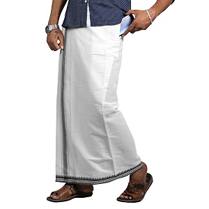prakasam cotton velcro pocket dhoti  thalapathi border readymade cotton kerala mundu for men
