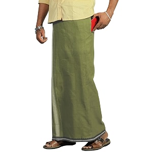 prakasam cotton velcro pocket dhoti  thalapathi border readymade cotton kerala mundu for men
