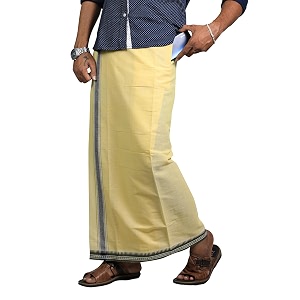 prakasam cotton velcro pocket dhoti  thalapathi border readymade cotton kerala mundu for men