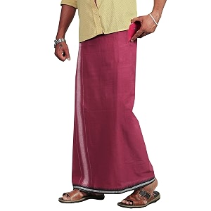 prakasam cotton velcro pocket dhoti  thalapathi border readymade cotton kerala mundu for men