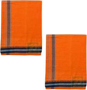 prakasam cotton mens thalapathi border orange colour single 128x200 mtrs solid men dhoti