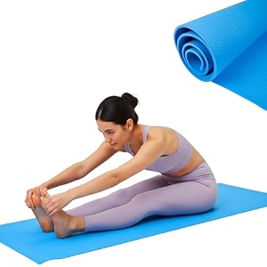 prakishini extra thick yoga mat for women amp men - anti-slip high density foam cushion support for joints amp knees - lightweight portable exercise mat for yoga pilates amp home workout - blue