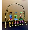pranjals house Beautiful Handpainted Metal Iron Tribal Rajasthani Musicians Sitting on Jhula Decorative Showpiece For Home Office (Length 15.5 inch * Height 15 inch)