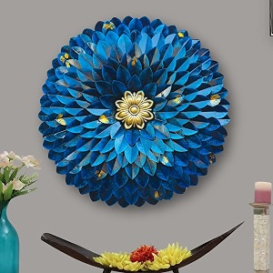 pranjals house decorative metal handpainted rustic iron wall hanging of blue flower art sculpture for home office wall decorwall hanging 24 x 24 inches
