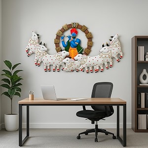 pranjals house decorative metal handpainted rustic iron wall hanging of 7 cow krishna art sculpture for home office wall decorwall hanging 55 inches
