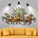 pranjals house Metal Handpainted Rustic Iron Wall Hanging of 7 Horse LED Lights Art Sculpture for Home Office Wall Decor/Wall Hanging (46 x 27 Inches)
