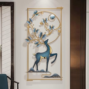 pranjals house deer and butterfly with led metal frame wall dcor entrance wall hanging for living room wrought iron wall art decor hanging for home decoration living room bedroom home office hotel size 47x22 inch 03